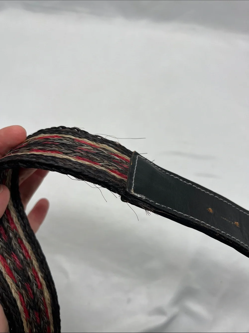Black and Red Braided Straw Belt with Floral Details
